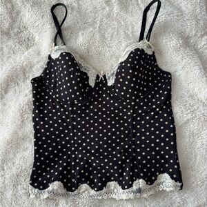 Vintage Y2K Black Polka Dot Lace Bustier Corset Top C-D Cup L
